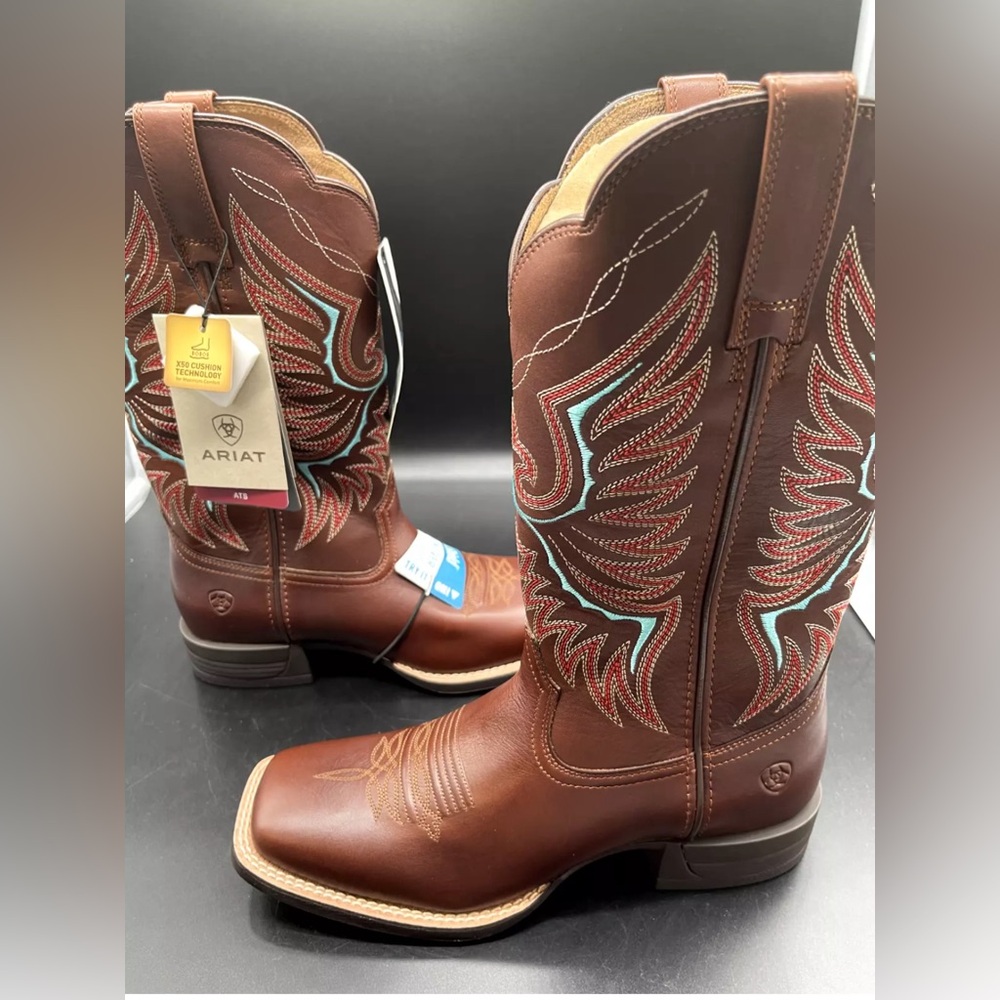 Ariat Womens Rockdale Square Toe Western Boots Brown Distressed Leather 1004238